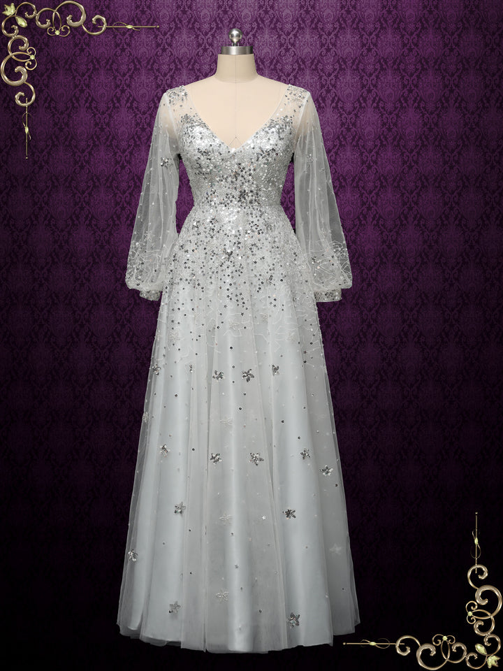 Silver Galaxy Themed Formal Evening Dress STARLIT Size 8 / Silver Silver Galaxy Themed Formal Evening Dress STARLIT Size 8 / Silver