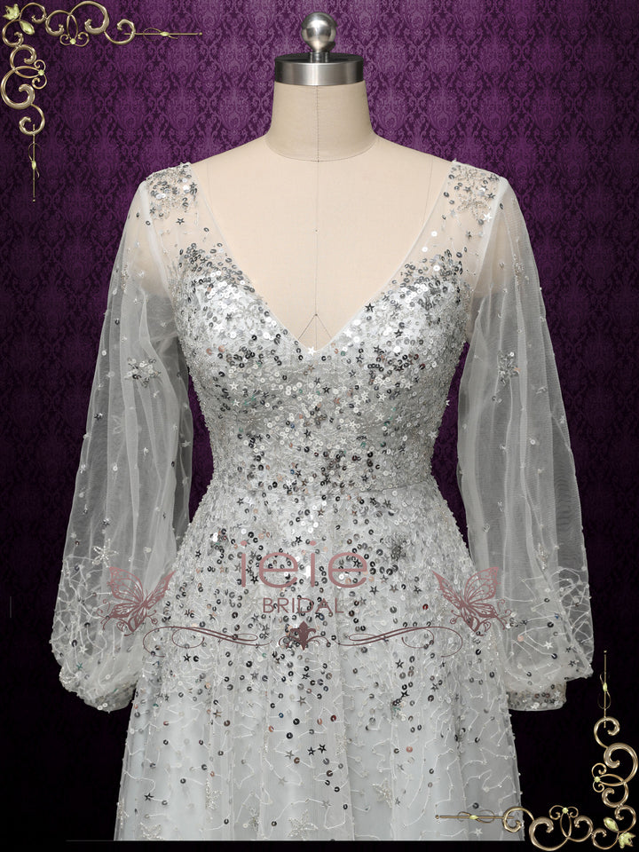 Silver Galaxy Themed Formal Evening Dress STARLIT Size 8 / Silver Silver Galaxy Themed Formal Evening Dress STARLIT Size 8 / Silver
