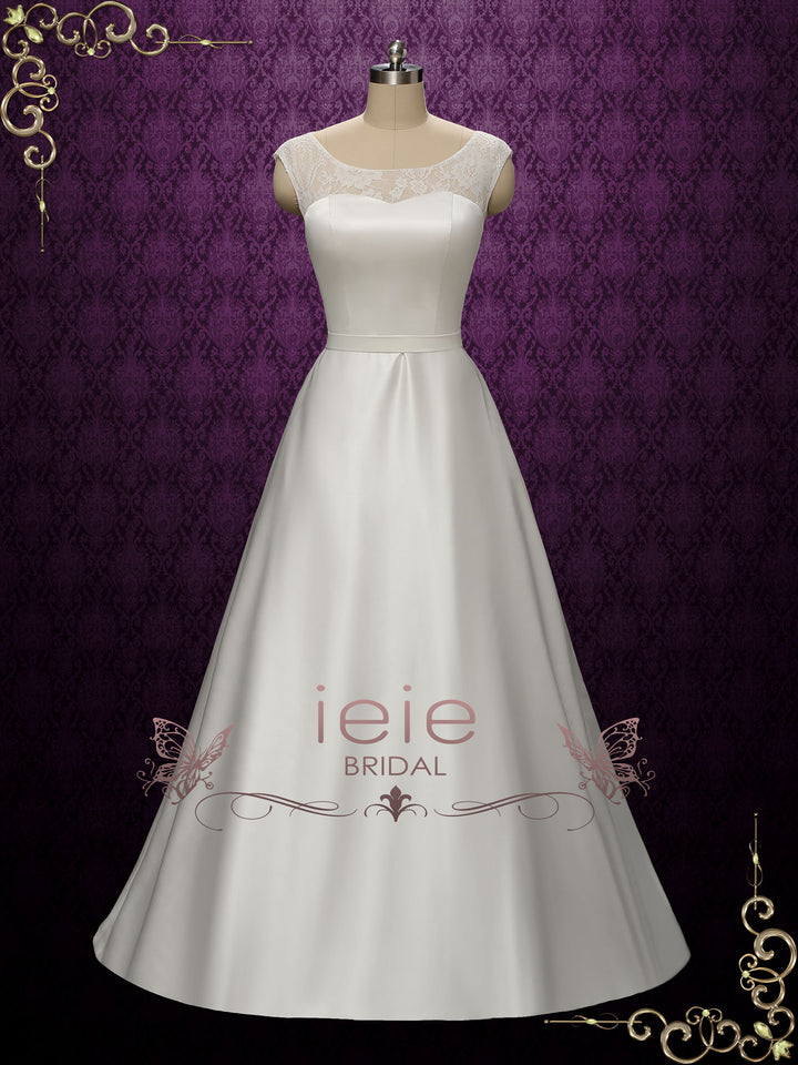 Simple Elegant A-line Wedding Dress with Lace Top | ESSEX
