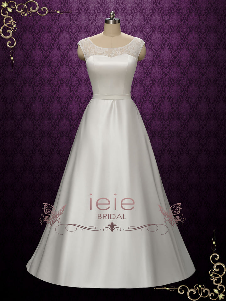 Simple Elegant A-Line Wedding Dress with Lace Top | Essex Size 28W / White Simple Elegant A-Line Wedding Dress with Lace Top | Essex Size 28W / White