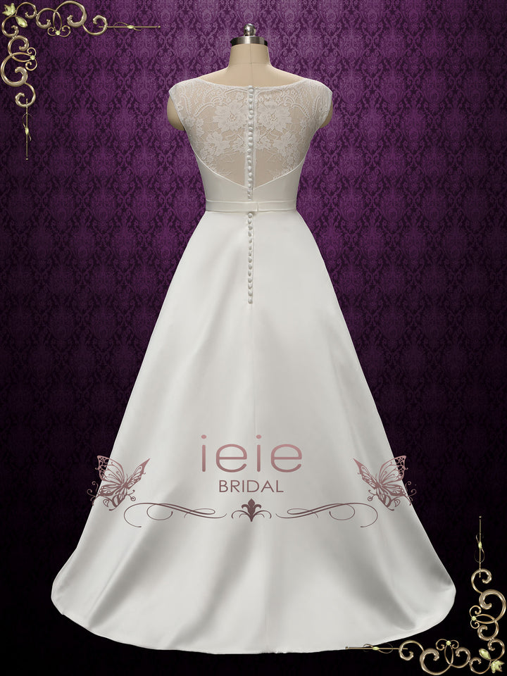 Simple Elegant A-line Wedding Dress with Lace Top | ESSEX