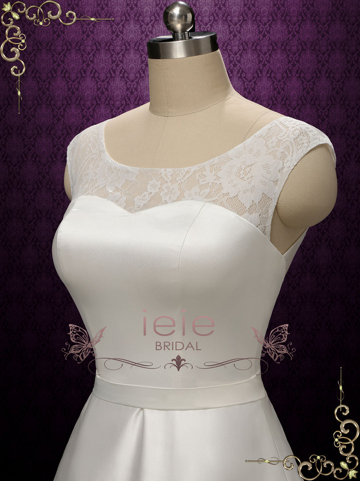 Simple Elegant A-line Wedding Dress with Lace Top | ESSEX