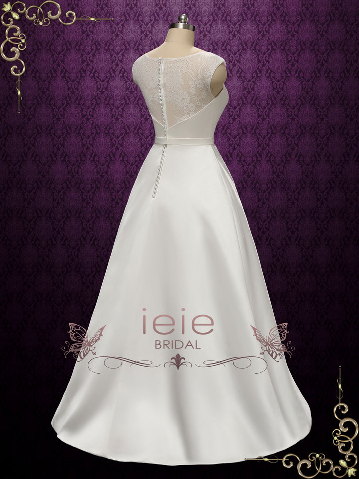 Simple Elegant A-line Wedding Dress with Lace Top | ESSEX