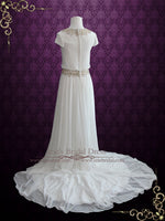 Simple Yet Elegant Chiffon Wedding Dress with Cap Sleeves LEA