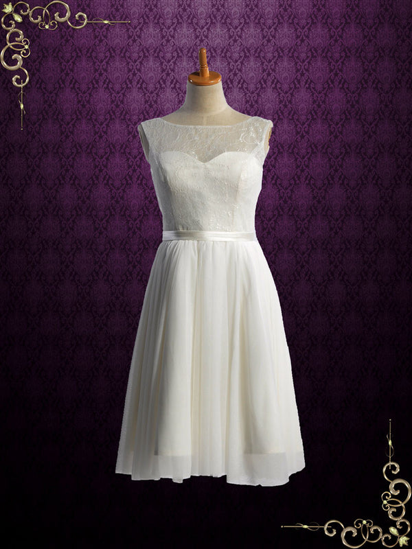 Knee Length Vintage Style Lace Wedding Dress LIZ