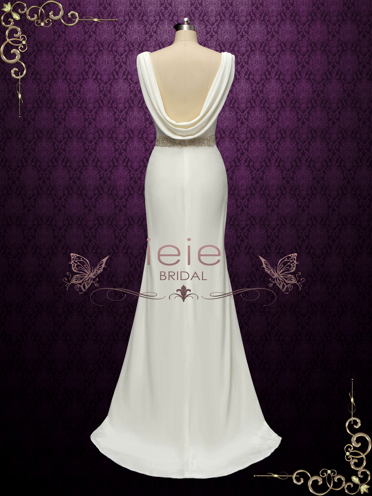 Simple Velvet Wedding Dress with Cowl Back AELIS