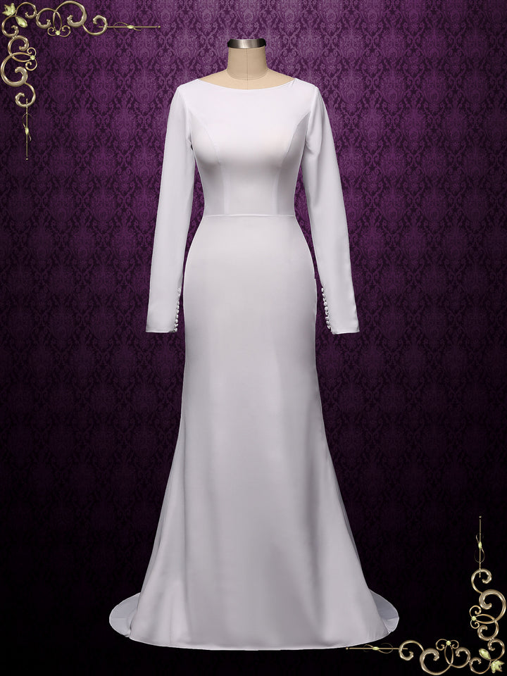 Modest Minimalist Wedding Dress with Long Sleeves SUSSEX