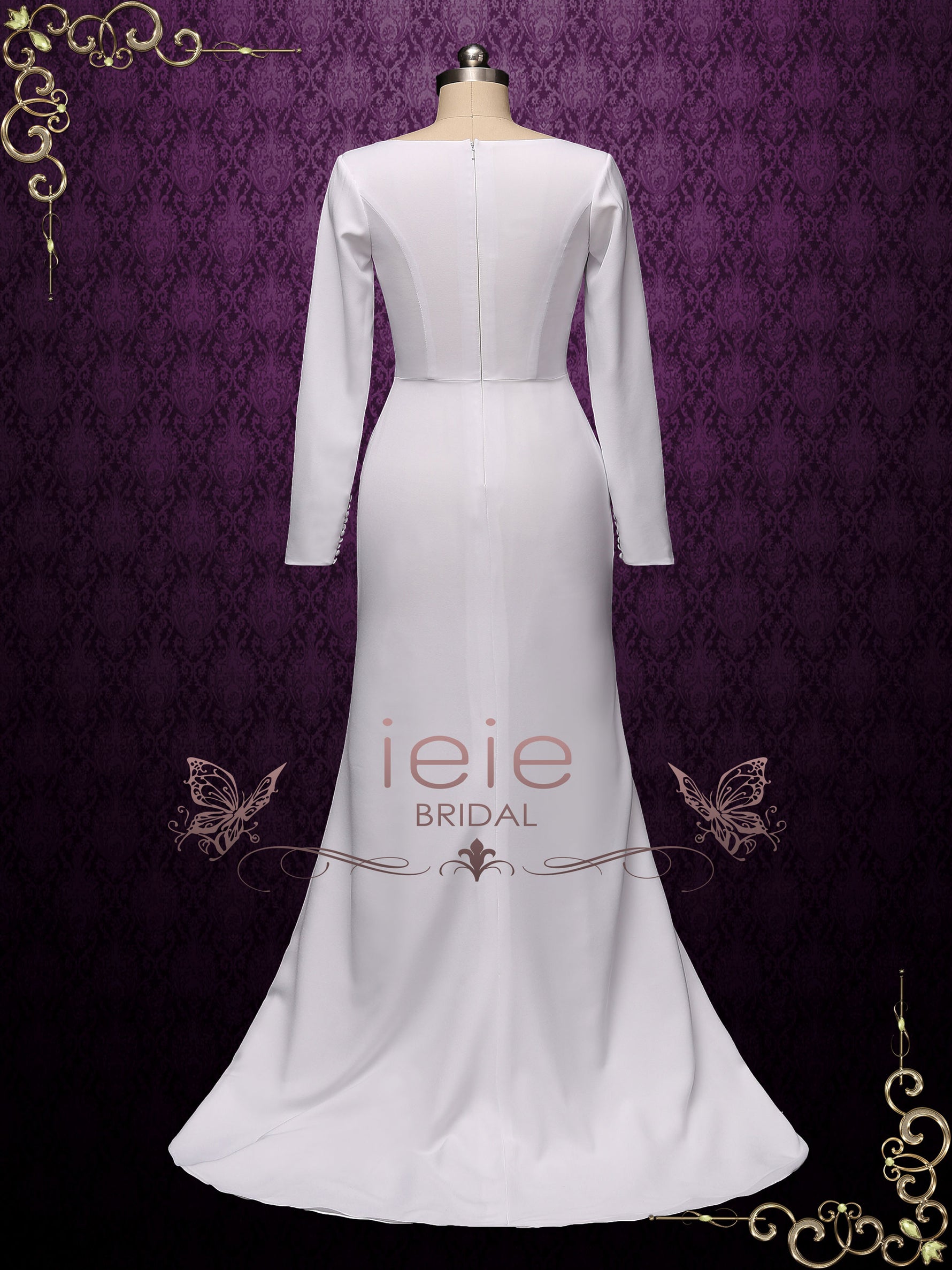 Modest Minimalist Wedding Dress with Long Sleeves SUSSEX Size 6 / Ivory Modest Minimalist Wedding Dress with Long Sleeves SUSSEX Size 6 / Ivory
