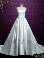 Plain Satin Ball Gown Wedding Dress with Illusion Neckline ELLA