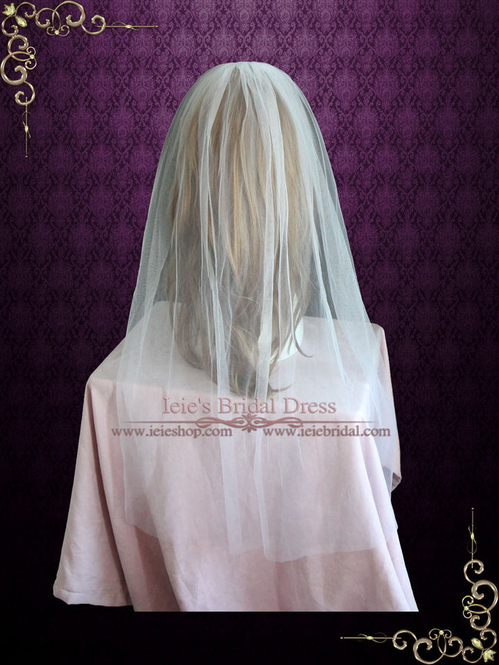 Plain Fingertip Short Tulle Veil with English Net | VG1069