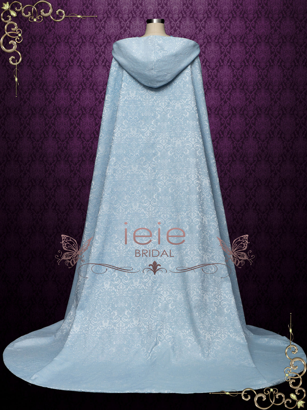 Blue Medieval Cotton Jacquard Wedding Cloak Y200502