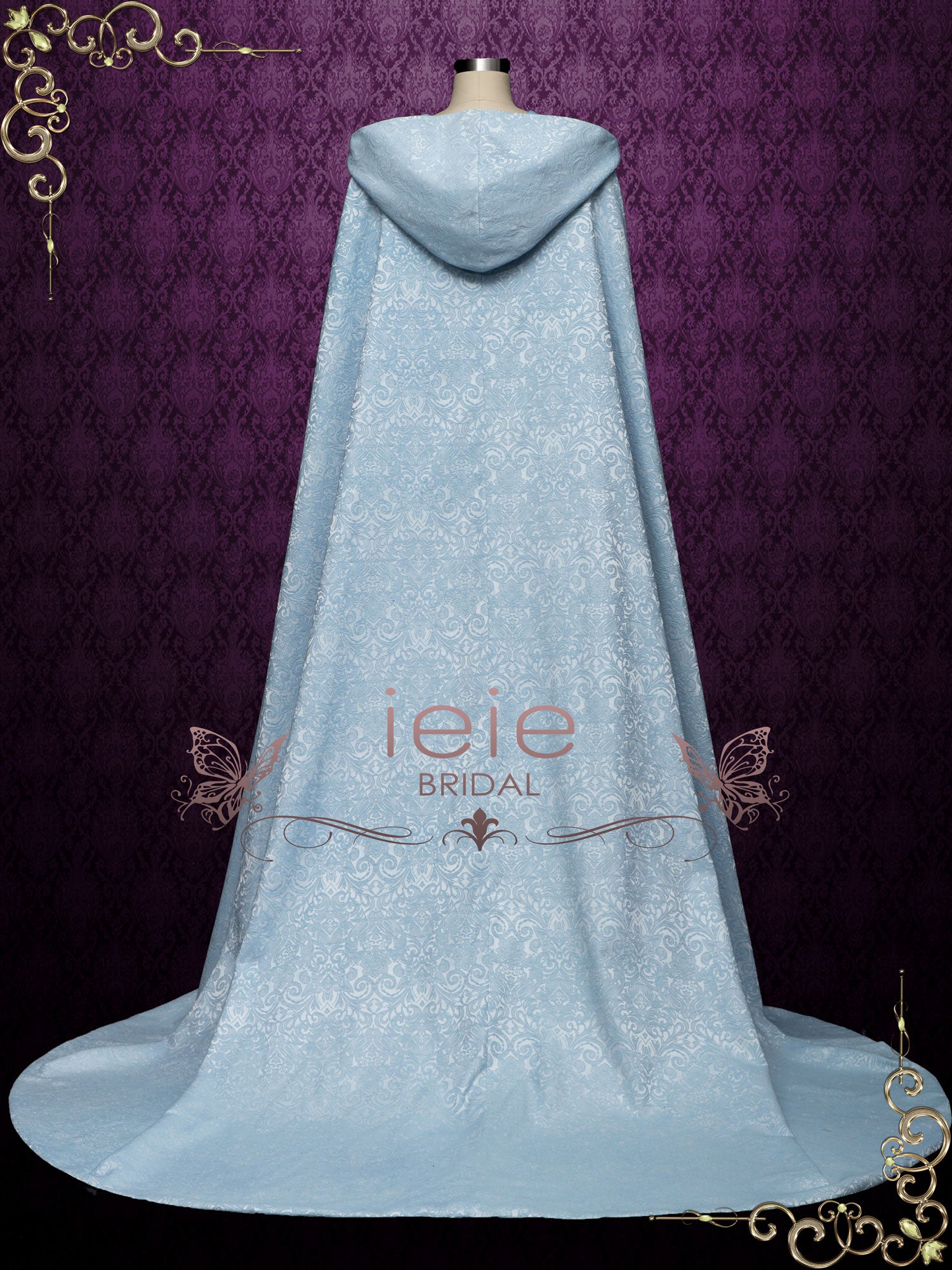 Blue Medieval Cotton Jacquard Wedding Cloak Y200502
