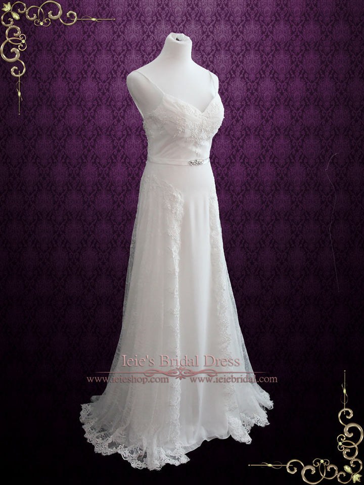 Vintage Beach Style Lace Open Back Chiffon Wedding Dress KIANA