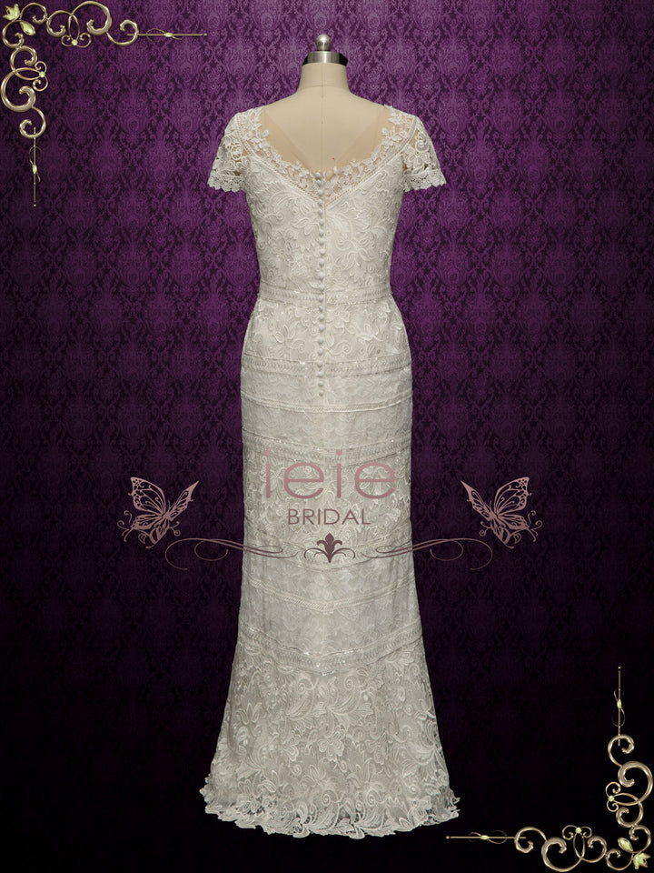 Elegant Slim Lace Wedding Dress With Illusion Neckline GIANA