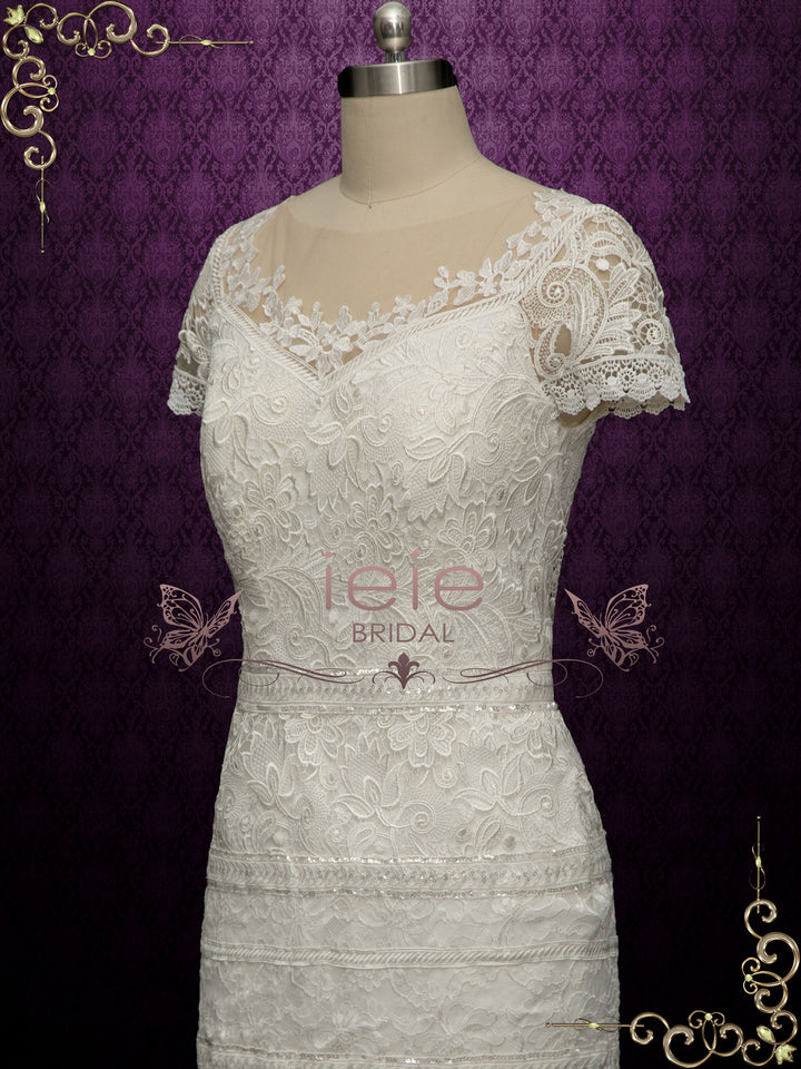 Elegant Slim Lace Wedding Dress With Illusion Neckline GIANA