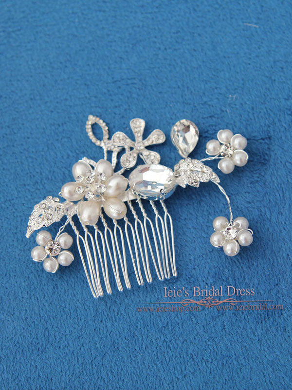 Flower Bridal Comb, Flower Wedding Comb, Crystal Hair Comb | VG1038