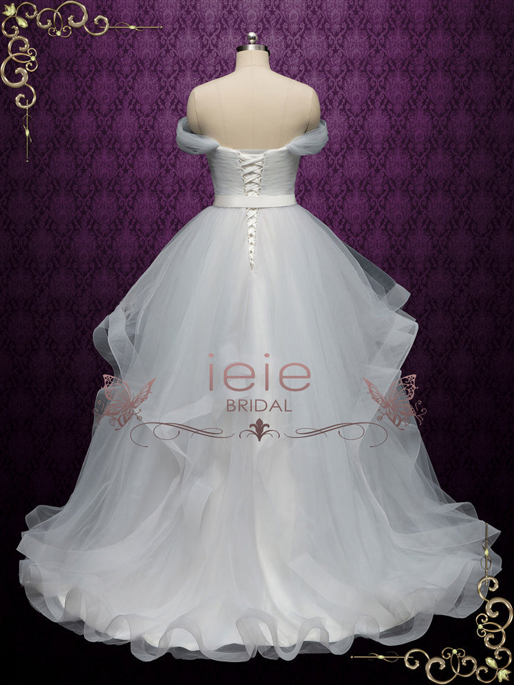 Dove Gray Wedding Dress with Off the Shoulder Neckline ESME