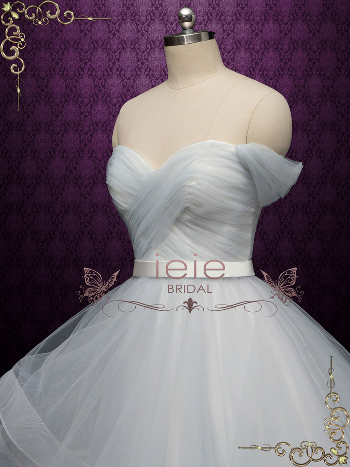 Dove Gray Wedding Dress with Off the Shoulder Neckline ESME