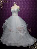 Dove Gray Wedding Dress with Off the Shoulder Neckline ESME