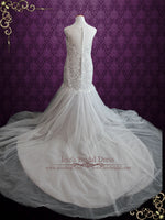 Soft Grey Fit and Flare Lace Wedding Dress with Illusion Back | Danelle
