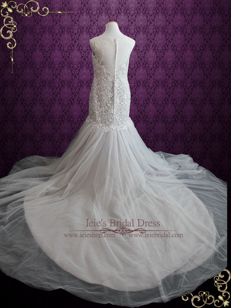 Soft Grey Fit and Flare Lace Wedding Dress with Illusion Back | Danelle