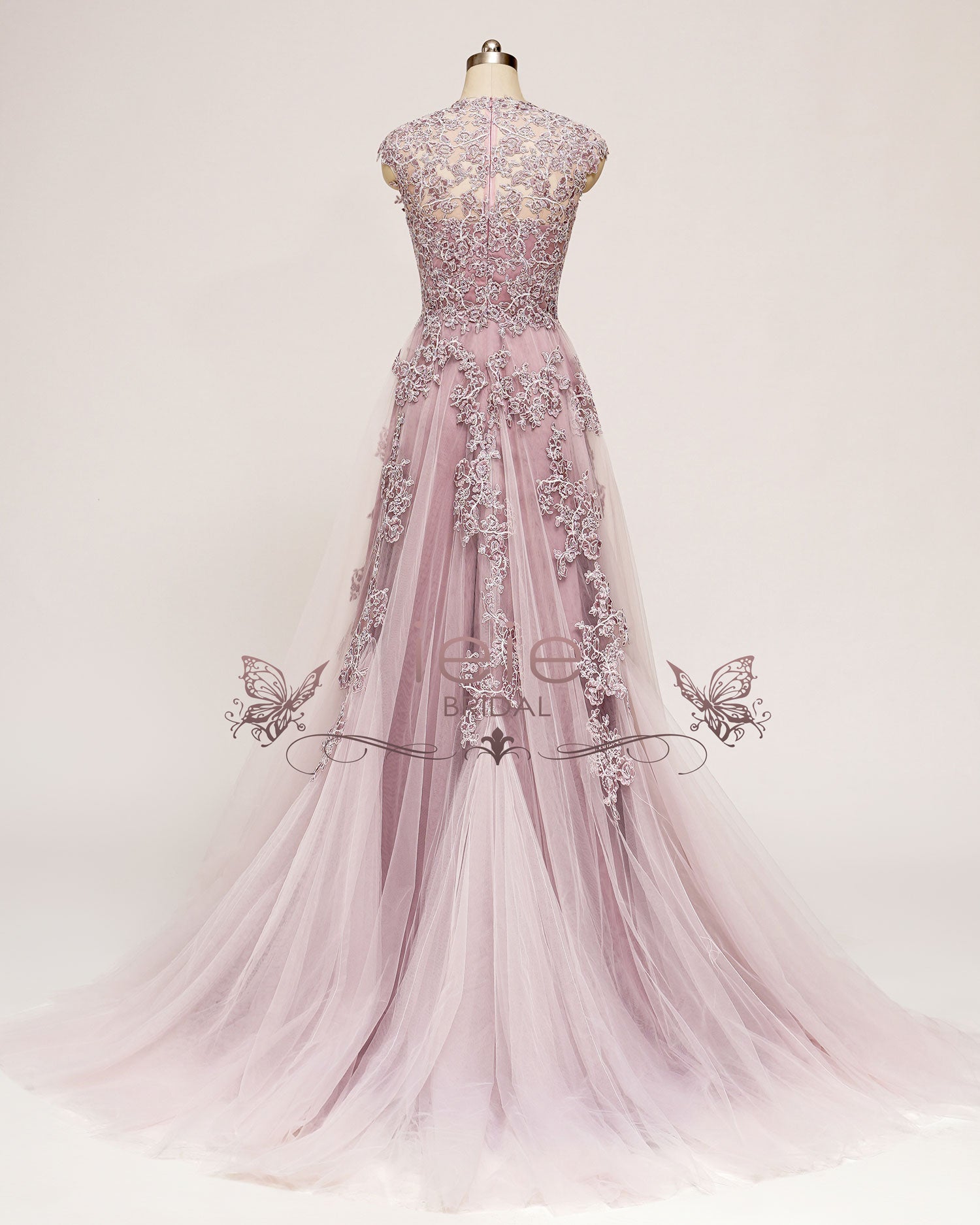 dusty pink bridal dresses Gorgeous Light Pink Floral Lace Illusion Bateau Mermaid Wedding Dress, AlineBridal
