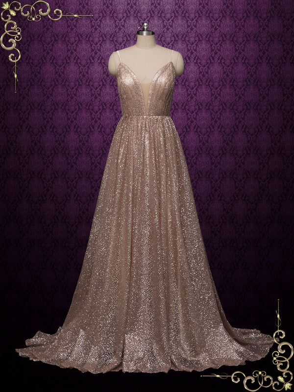 Shimmery Sparkly Open Back Formal Evening Dress FARRAH