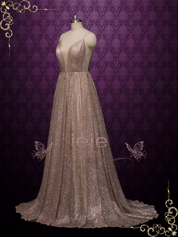 Shimmery Sparkly Open Back Formal Evening Dress FARRAH