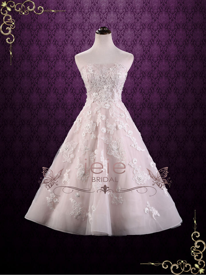 Tea Length Pink Lace Wedding Dress KAYLEE