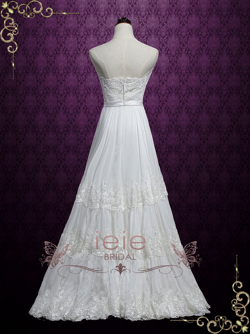 Strapless Chiffon Boho Wedding Dress with Full Skirt NICOLA