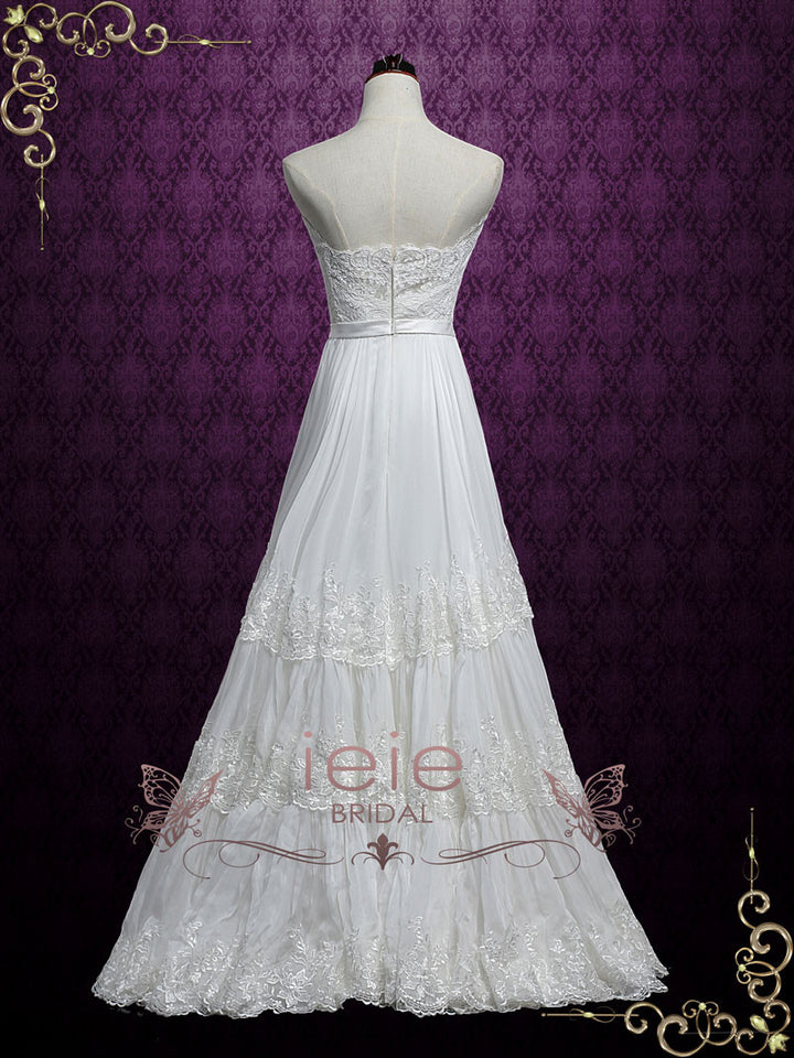 Strapless Chiffon Boho Wedding Dress with Full Skirt NICOLA
