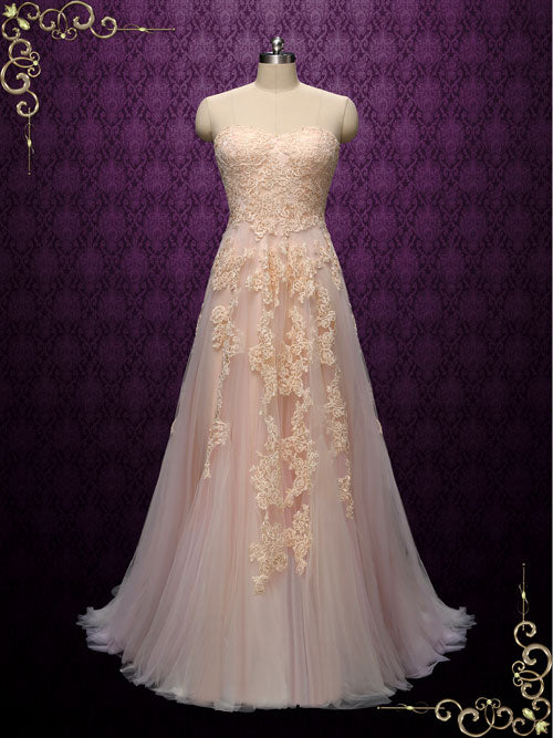 Boho Style Strapless Blush Wedding Dress STEFANIE
