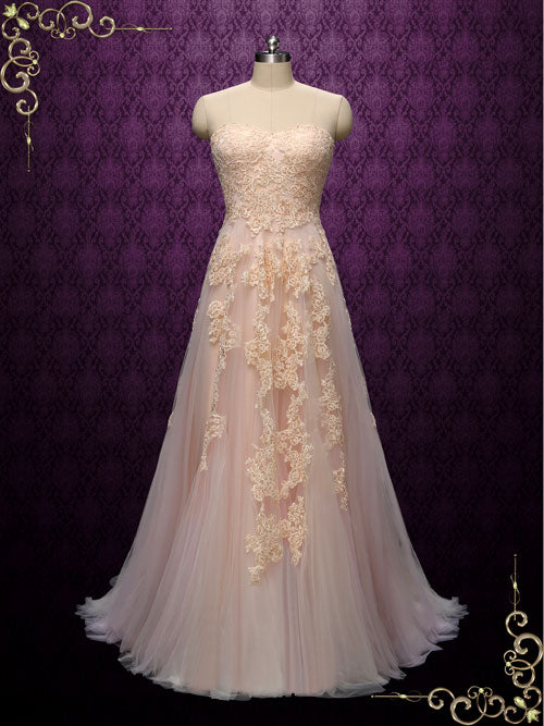 Boho Style Strapless Blush Wedding Dress STEFANIE Size 22W / Blush