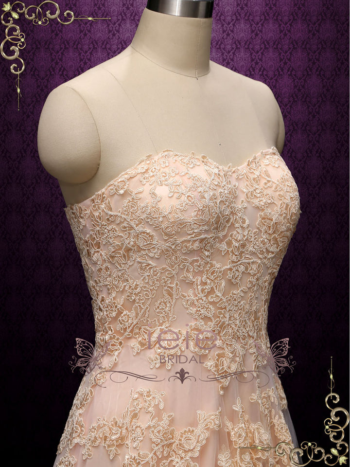 Boho Style Strapless Blush Wedding Dress STEFANIE