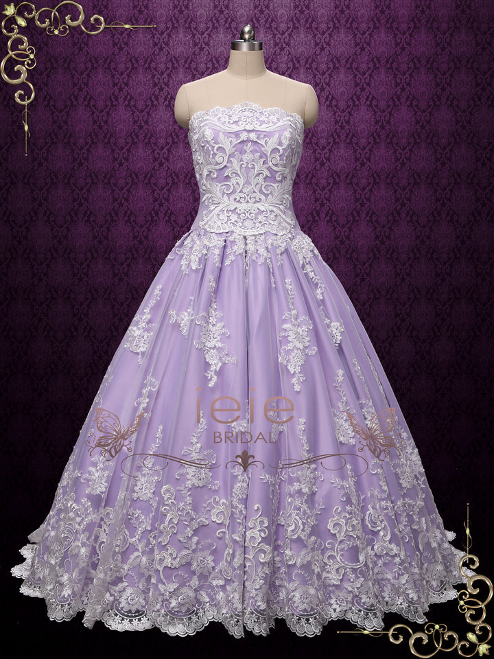 Lilac Strapless Princess Lace Ball Gown Wedding Dress AUGUST