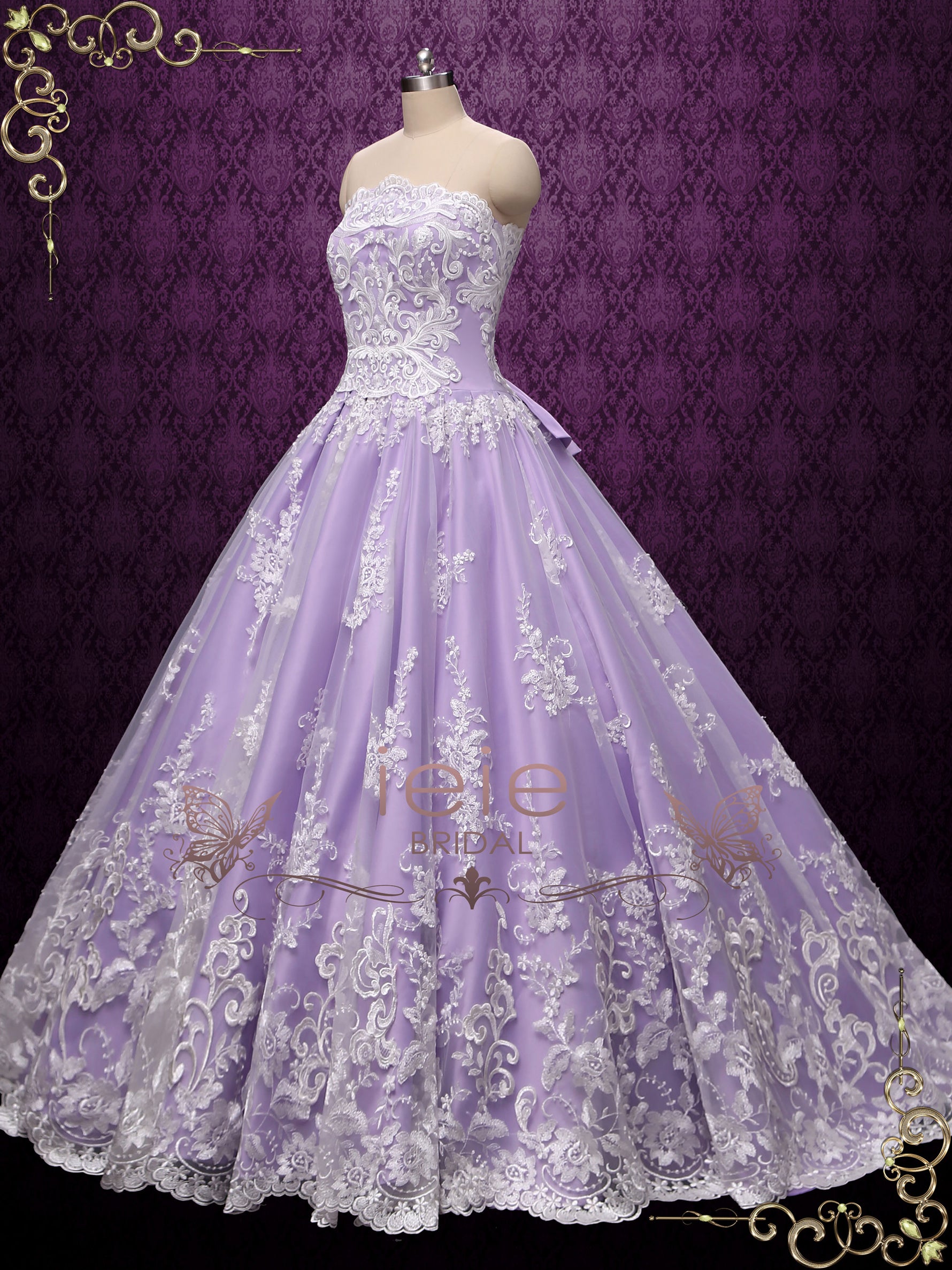 purple princess wedding dress Custom-made Purple Gold Princess ballgown Purple wedding dress with Off-Shoulder Puffy Lace Appliques for Women