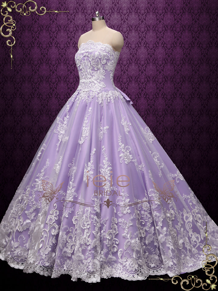 Lilac Purple Gold Wedding Dress Lilac Strapless Princess Lace Ball Gown Wedding Dress August Size Purple Lilac Purple Gold Wedding Dress Lilac Strapless Princess Lace Ball Gown Wedding Dress August Size Purple
