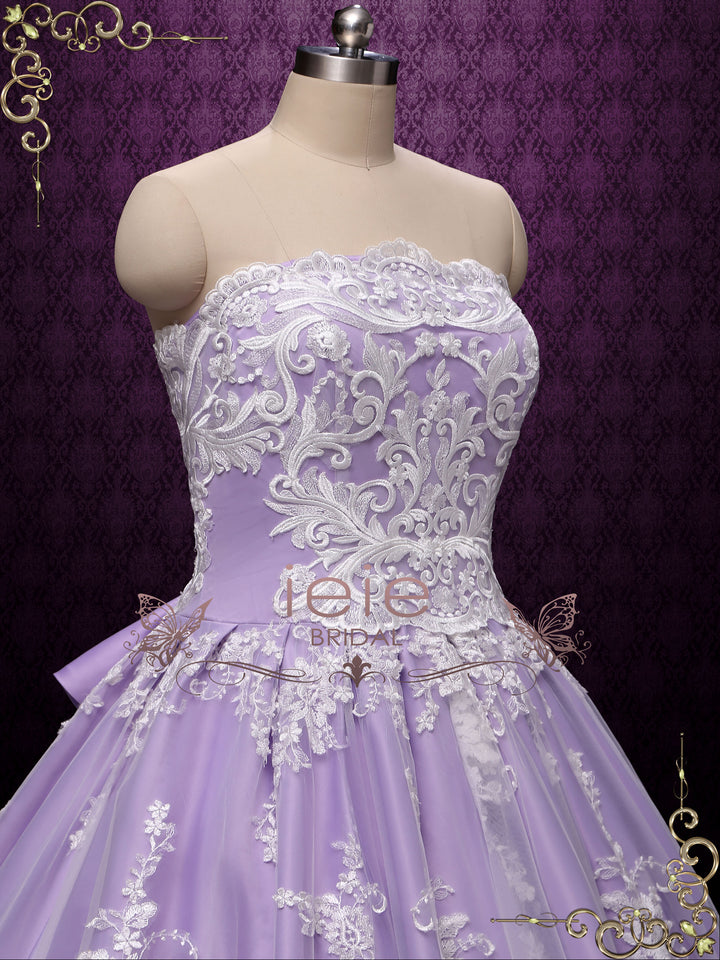 Lilac Strapless Princess Lace Ball Gown Wedding Dress AUGUST