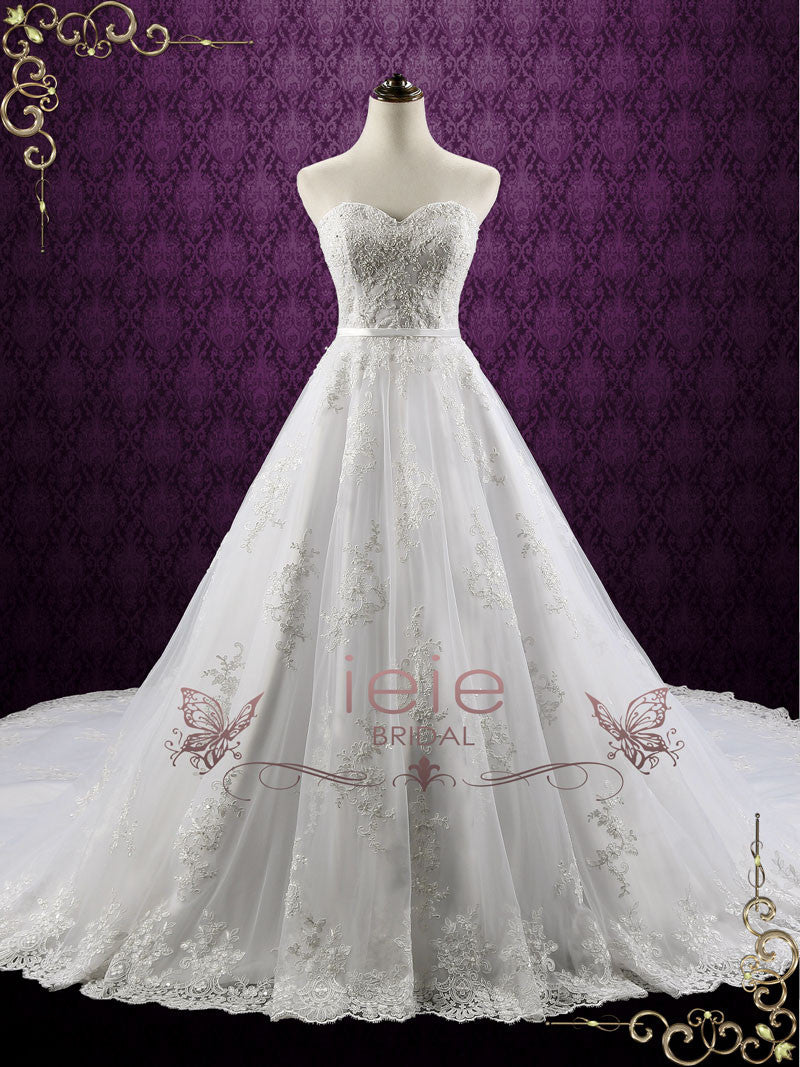 Vintage Ball Gown Strapless Lace White Wedding Dresses