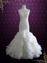 Strapless Lace Mermaid Wedding Dress with Organza Ruffle Skirt | Lindsay