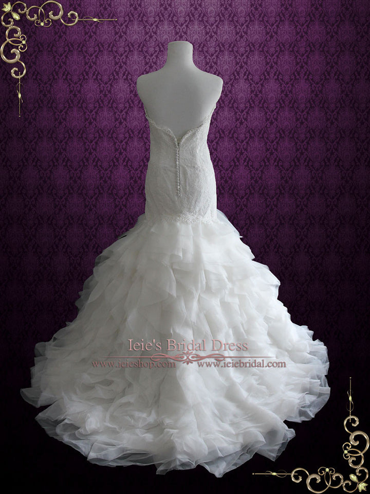 Strapless Lace Mermaid Wedding Dress with Organza Ruffle Skirt | Lindsay