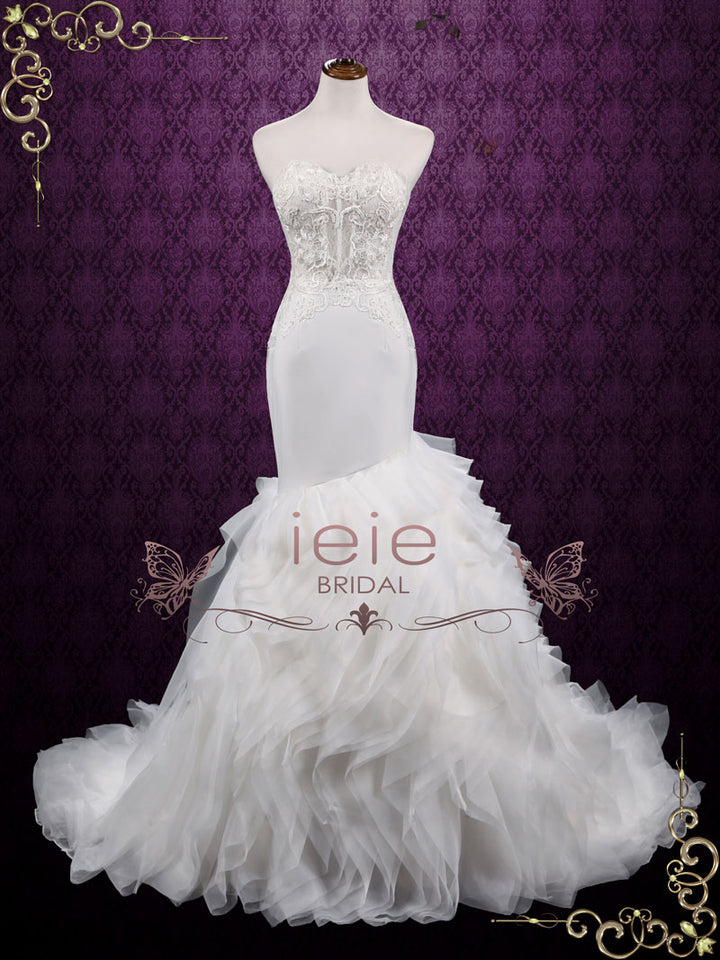 Strapless Lace Mermaid Wedding Dress with Ruffle Skirt | Adelia