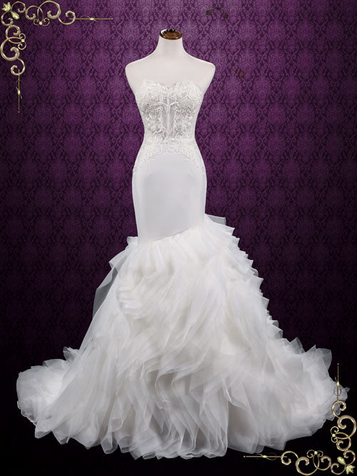 Strapless Lace Mermaid Wedding Dress with Ruffle Skirt | Adelia