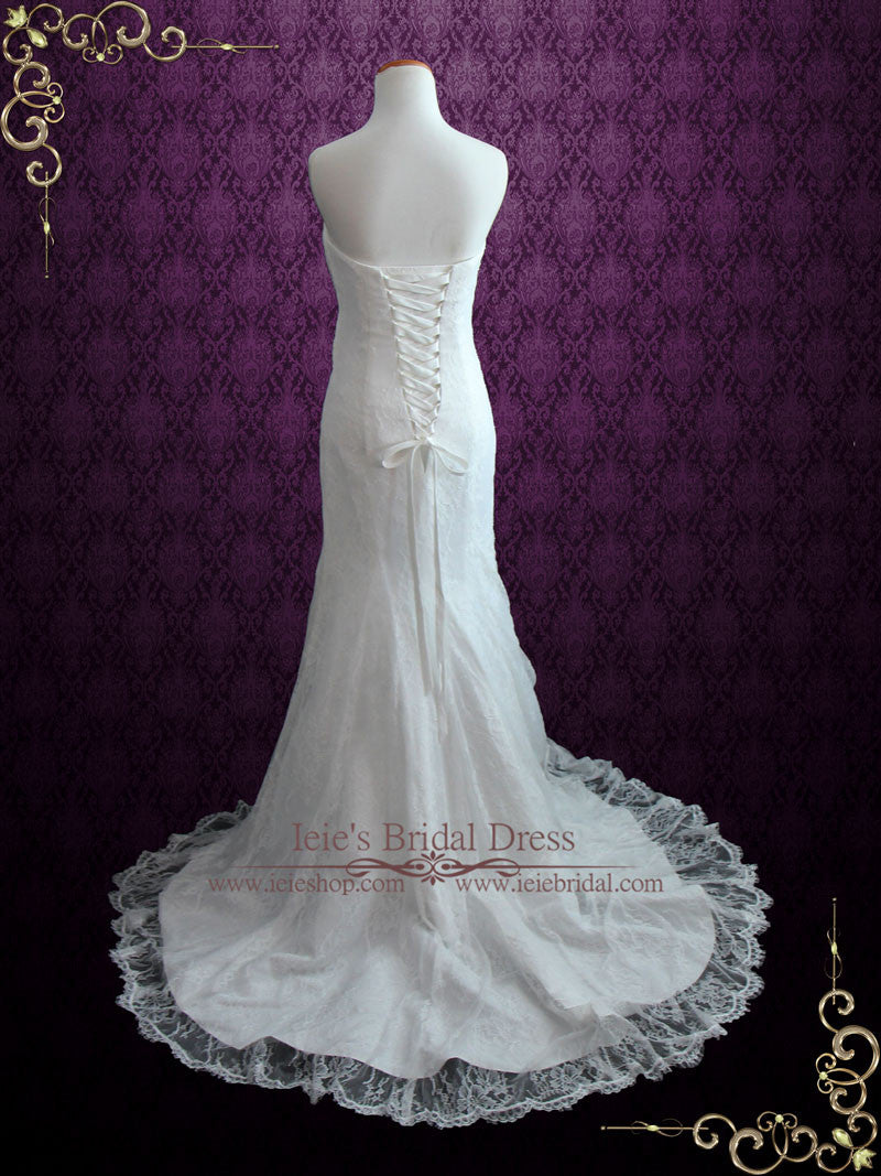 Elegant Mermaid Strapless Satin Tulle Lace With Veil Long Wedding Dresses C4287