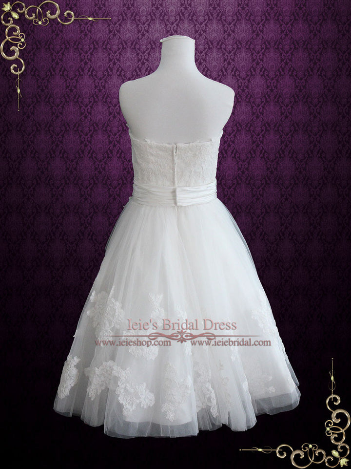 Strapless Short Knee Length Lace Wedding Dress | Claire