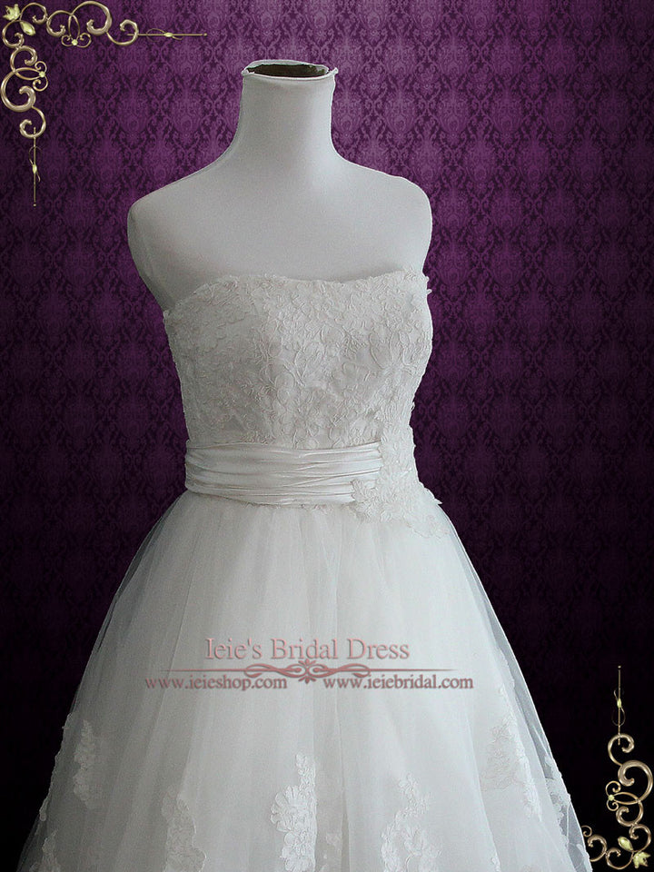 Strapless Short Knee Length Lace Wedding Dress | Claire