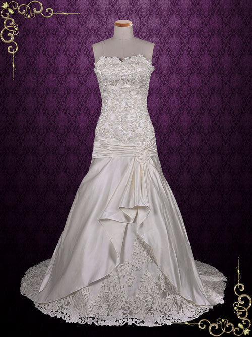 Strapless Satin Lace Wedding Dress with Dropped Waist H2001