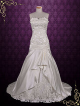 Strapless Satin Lace Wedding Dress with Dropped Waist H2001