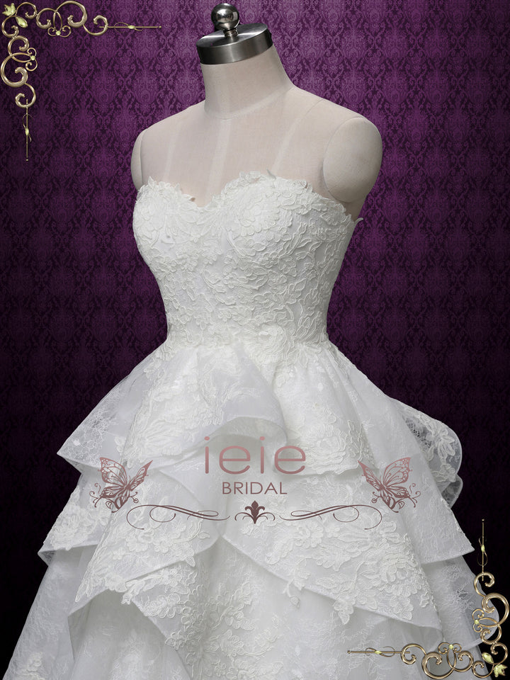 Strapless Lace Wedding Dress with Ruffle Layered Skirt MICKENZIE