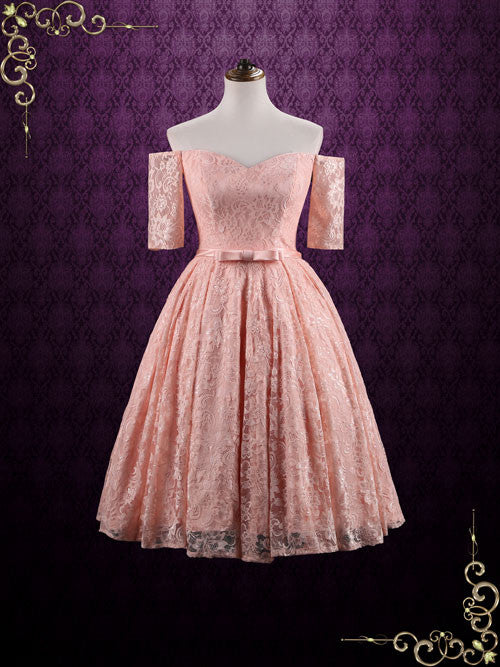 Strapless Tea Length Pink Lace Formal Dress | BRANDI